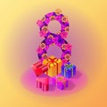 Vector march eight congratulation isometric decorations